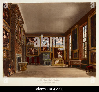 The Queen's bed chamber. Kensington palace, Colour illustration / plate. Author William Henry Pyne, Illustrated by R Cattermole. Museum: BRITISH LIBRARY. Stock Photo