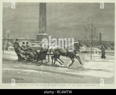 The late frost - the Prince of Wales sleighing on the Thames Embankment. A winter scene. . The Graphic. 12.02.1881. Source: The Graphic, page 149. Language: English. Stock Photo