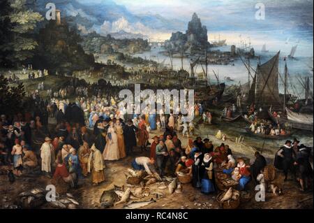 Jan Brueghel the Elder (1568-1625). Flemish painter, Harbour scene with Christ preaching, 1598. Detail. Alte Pinakothek. Munich. Germany. Stock Photo