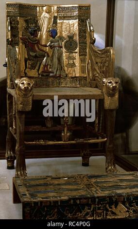 Egyptian art. Tutankhamun's Gold Throne. 18th Dynasty. New Kingdom of Egypt. 1332-1322 BC. Egyptian Museum. Cairo. Stock Photo