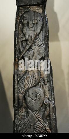 Original parts of the bow of a Viking ship. Detail of the final part. Wood. Viking Ship Museum. Oslo. Norway. Stock Photo