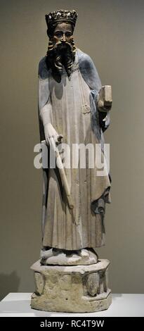 Saint Anthony the Abbot (251-356). Christian monk. Statue by Jaume Cascalls (active between 1341-1377), ca.1350. From the Church of Saint Anthony of La Figuera (Lleida province). National Art Museum of Catalonia. Barcelona. Catalonia. Spain. Stock Photo