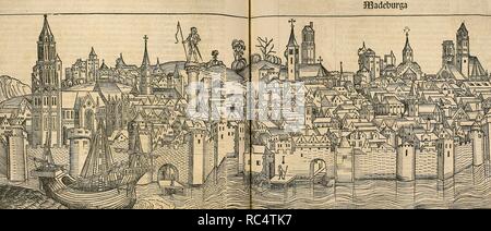 Germany. Magdeburg city. Engraving. 'Liber Chronicarum de Hartmann Schedel', 1493. Stock Photo