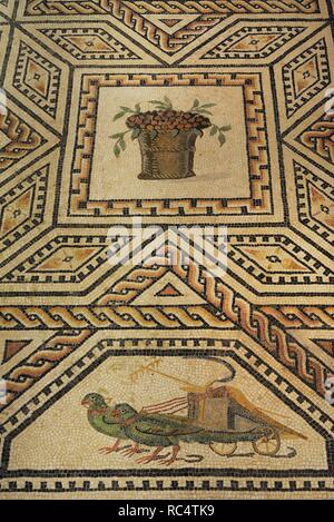 Dionysus Mosaic. Detail. 3rd century. Roman. It decorated the floor of the banquet hall, on the west side of the peristyle of a large house. Found in Cologne, Germany. Roman-Germanic Museum. Cologne. Germany. Stock Photo