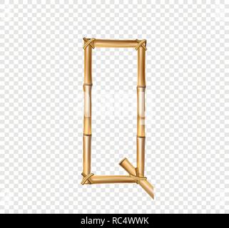 Vector bamboo alphabet. Capital letter Q made of realistic brown dry bamboo poles isolated on transparent background. Abc concept for creating words,  Stock Vector