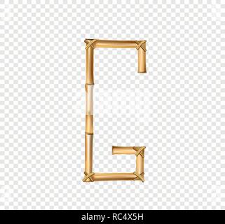Vector bamboo alphabet. Capital letter G made of realistic brown dry bamboo poles isolated on transparent background. Abc concept for creating words,  Stock Vector