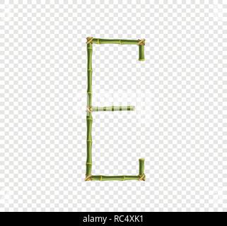 Vector bamboo alphabet. Capital letter E made of realistic green bamboo sticks poles isolated on transparent background. Abc concept for creating word Stock Vector