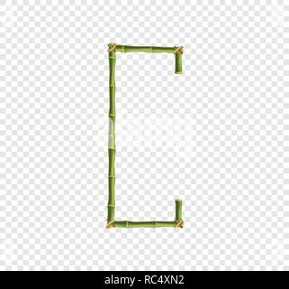 Vector bamboo alphabet. Capital letter C made of realistic green bamboo sticks poles isolated on transparent background. Abc concept for creating word Stock Vector