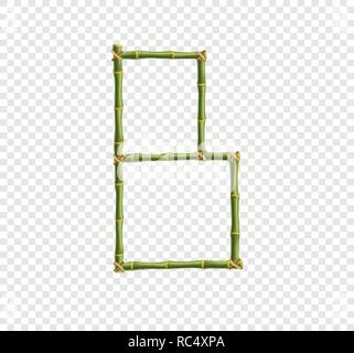 Vector bamboo alphabet. Capital letter B made of realistic green bamboo sticks poles isolated on transparent background. Abc concept for creating word Stock Vector
