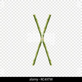 Vector bamboo alphabet. Capital letter X made of realistic green bamboo sticks poles isolated on transparent background. Abc concept for creating word Stock Vector