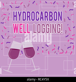 Text sign showing Hydrocarbon Well Logging. Conceptual photo record of the geologic formations of a borehole Filled Wine Glass Toasting for Celebratio Stock Photo