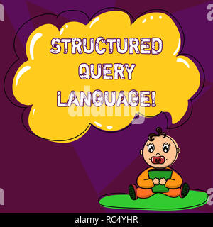 Handwriting text writing Structured Query Language. Concept meaning computer language for relational database Baby Sitting on Rug with Pacifier Book a Stock Photo