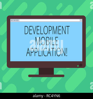 Conceptual hand writing showing Development Mobile Application. Business photo text Writing software for digital devices Blank Computer Monitor Color  Stock Photo