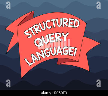 Writing note showing Structured Query Language. Business photo showcasing computer language for relational database Folded 3D Ribbon Strip Solid Color Stock Photo