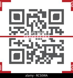 Vector illustration of QR code in red scanning frame. vector illustration isolated on white background. Stock Vector