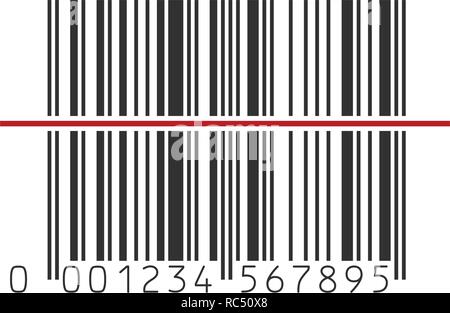Barcode scanner icon. Vector illustration. Black barcode with red laser light. Stock Vector