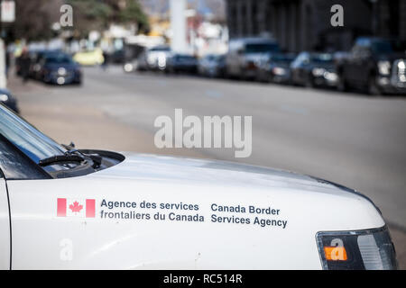MONTREAL, CANADA - NOVEMBER 7, 2018: Canada Border Services Agency vehicle with its loog in downtown montreal. Also known as CBSA, the agency enforces Stock Photo