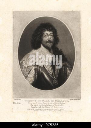 Henry Rich, 1st Earl of Holland, English courtier and solder, died 1649. Copperplate mezzotint by Charles Turner after an original painting by Anthony van Dyck from Samuel Woodburn's Portraits of Characters Illustrious in British History, London, 1810. Stock Photo