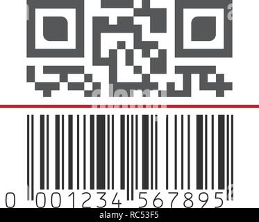QR and Barcode mixwd scanning, scan me concept with red line,, icon vector illustration isolated on white Stock Vector