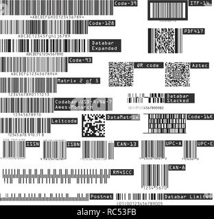 Business Universal product QR code and barcode types isolated on white background. Vector Stock Vector