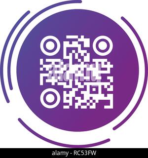 Qr code sign icon in purple gradient futuristic circle. Scan code symbol. vector illustration isolated on white Stock Vector