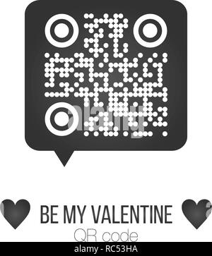 Vector illustration of BE MY VALENTINE text QR code in chat bubble on white background. Can be used as valentine sticker, greeting card, love message, Stock Vector
