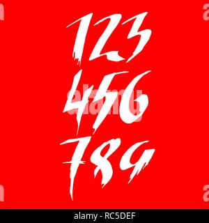 Set of grunge handdrawn numbers. Modern dry brush lettering. Vector illustration Stock Vector