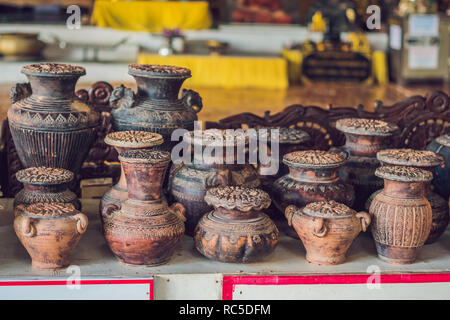 Clay pots - Offerings for Buddhist monks Stock Photo