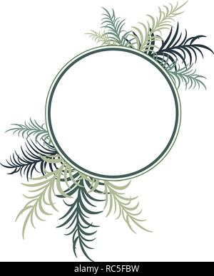 Round frame decorated with palm leaves. Vector image. Eps 10 Stock Vector