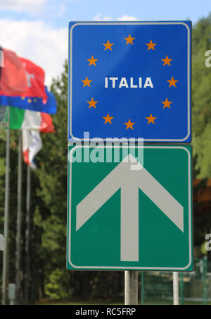 The information about border of European Union, road sign at Sweden ...
