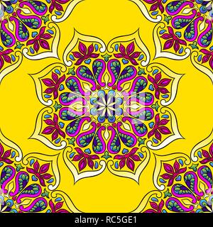 Indian ornamental seamless pattern. Ethnic folk mandala. Stock Vector