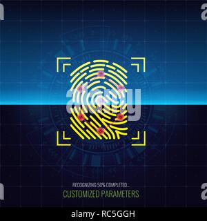 Finger-print Scanning Identification and recognizing System in process. Biometric Authorization Concept. Vector illustration. Stock Vector