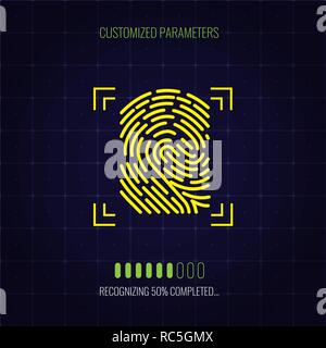 Finger-print Scanning Identification and recognizing System in process. Biometric Authorization Concept. Vector illustration. Stock Vector