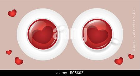 red fruit tea in a white cup with hearts for valentines day vector illustration EPS10 Stock Vector