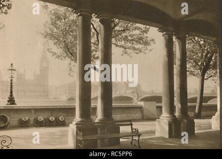 'Westminster Bridge and Big Ben from the Terrace of St. Thomas's Hospital', c1935. Creator: Unknown. Stock Photo