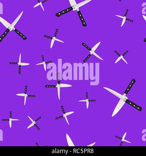 Seamless pattern of kitchen knives on a colored background. Vector illustration in 3d style Stock Vector
