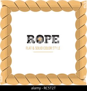 Yellow rope woven vector border with rope knots, vertical vector frame ...