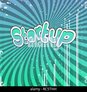 Startup concept with comic text background, stock vector Stock Vector