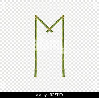 Vector bamboo alphabet. Capital letter M made of realistic green bamboo sticks poles isolated on transparent background. Abc concept for creating word Stock Vector