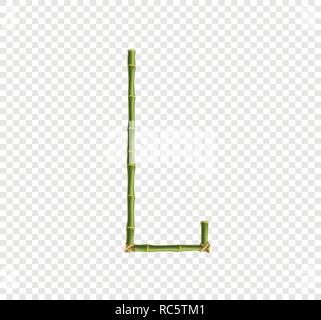 Vector bamboo alphabet. Capital letter L made of realistic green bamboo sticks poles isolated on transparent background. Abc concept for creating word Stock Vector