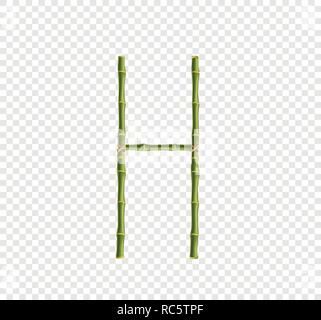 Vector bamboo alphabet. Capital letter H made of realistic green bamboo sticks poles isolated on transparent background. Abc concept for creating word Stock Vector