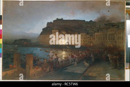 Fireworks in Naples. Museum: State Hermitage, St. Petersburg. Author: ACHENBACH, OSWALD. Stock Photo