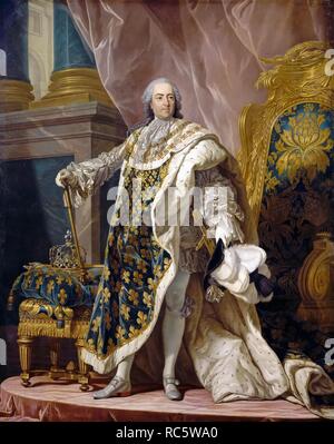 Portrait of Louis XV in his royal costume. Museum: Musée de l'Histoire de France, Château de Versailles. Author: VAN LOO, LOUIS-MICHEL. Stock Photo