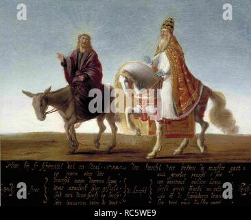 Christ on a donkey, the pope on horseback. Museum: Museum Catharijneconvent, Utrecht. Author: ANONYMOUS. Stock Photo