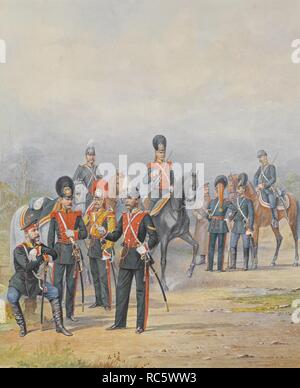Officers and Soldiers of the Life-Guards Dragoon Regiment. Museum: PRIVATE COLLECTION. Author: Balashov, Pyotr Ivanovich. Stock Photo