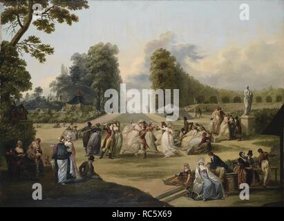 Ball in the Tivoli Gardens, Paris. Museum: PRIVATE COLLECTION. Author: Watteau, François-Louis-Joseph. Stock Photo