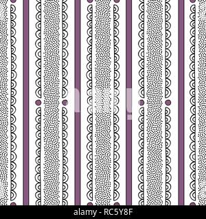 Dotted stripes and tracery ornament vector seamless pattern. Hand drawn folkloric background. Elegant ornate texture for surface designs, textiles, wr Stock Vector