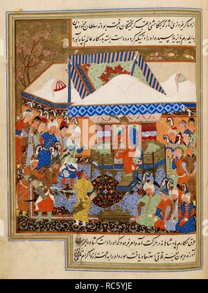 Tamerlane. Illustration entitled Timur Before Battle, showing the Turco-Mongol  conqueror, Timur ( 1336-1405), from a Dispersed Copy of the Zafarnama (Book  of Victories) of Sharaf al-din 'Ali Yazdi, 1436 Stock Photo - Alamy