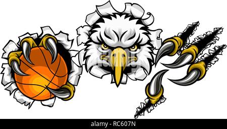 Eagle Basketball Cartoon Mascot Tearing Background Stock Vector