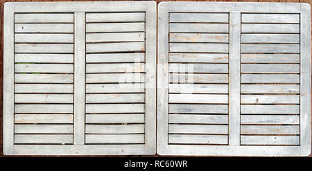 Two rustic wooden garden table view from above Stock Photo